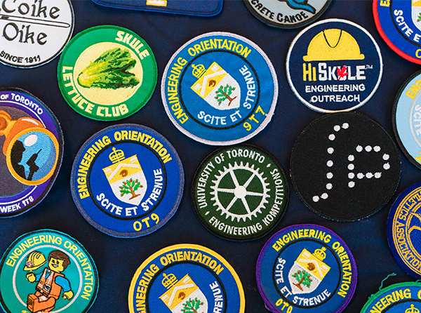 colourful Skule badges representing student groups