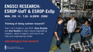 EngSci Research:  ESROP-UofT & ESROP-ExOp @ Zoom