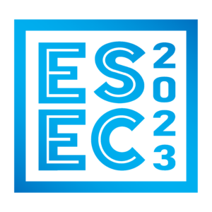 square ESEC 2023 logo in shades of blue